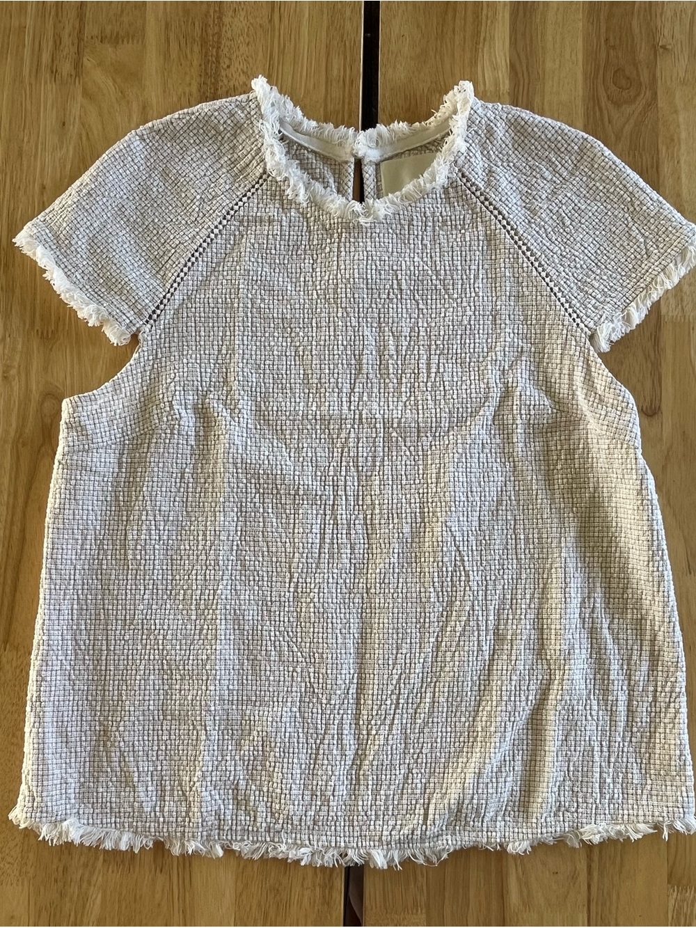 J.O.A. Textured Fringe Trim Short-Sleeve Top - White